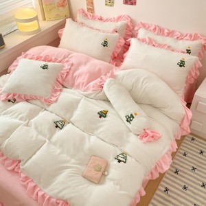 Autumn and winter new Korean princess style milk velvet four-piece set