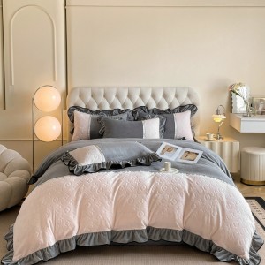 Autumn and winter princess style ruffled milk velvet four-piece set