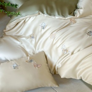 60S Lyocell Embroidery Quilt Cover Green Bed Sheets Light Luxury 4 Piece Bedding Set