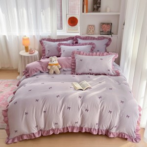 Princess style lotus leaf edge skin-friendly cotton brushed four-piece set