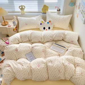 Exquisite and elegant printed double-layer knitted cotton four-piece set