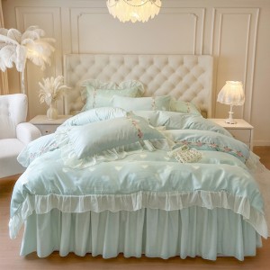 French lace pure cotton satin jacquard bed skirt four-piece set