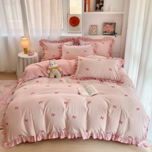 Princess style lotus leaf edge skin-friendly cotton brushed four-piece set