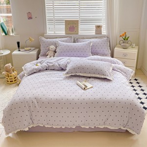 Cotton wrinkled double-layer yarn lace French print four-piece set