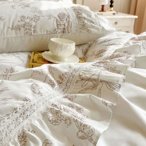 Exquisite New Cotton Vintage Lace Bed Skirt Four-Piece Set