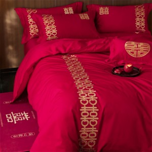 Festive red new pure cotton fashion wedding four-piece suit