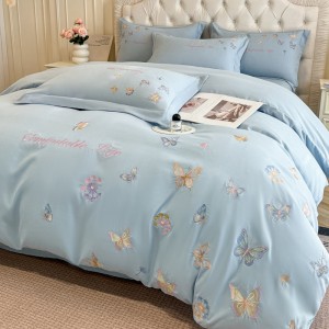 Skin-friendly cotton brushed butterfly embroidery light luxury four-piece set
