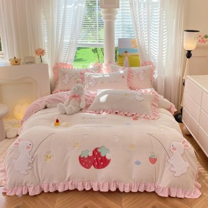 New milk velvet star-picking rabbit applique embroidered milk velvet four-piece set