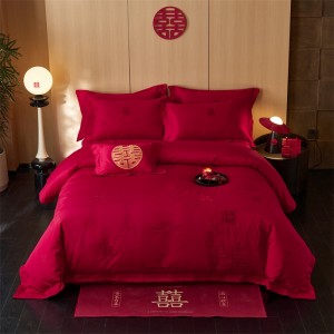 Festive red new pure cotton fashion wedding four-piece suit