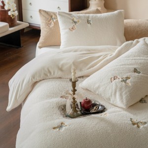 240g double-faced cashmere & teddy velvet embroidery four-piece bedding set