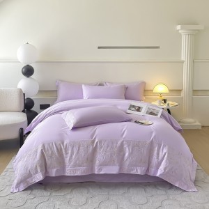 High-grade pure cotton long-staple cotton light luxury solid color heavy embroidery flower four-piece set