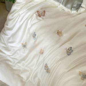 Hot selling lyocell 4-pieces textile ODM coverlets embroidery bedsheets simple style white bed linen bedding set wholesaler