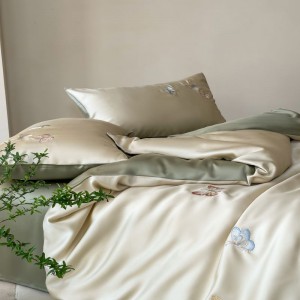 60S Lyocell Embroidery Quilt Cover Green Bed Sheets Light Luxury 4 Piece Bedding Set