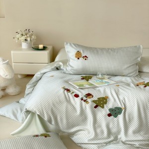 300TC Lyocell Plant Floral Embroidery Duvet Cover Blue Bed Sheet Printing Bedding Set