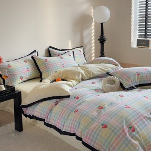 Printed Strawberry Pure Cotton Washed Cotton Embroidery Four-piece Set