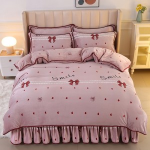 Bed Skirt Style Milk Fleece Four-Piece Bedding Set Mink Flannel Bedding Set