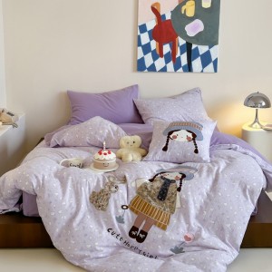 New all-cotton A-class double-layer yarn printed applique embroidery four-piece set