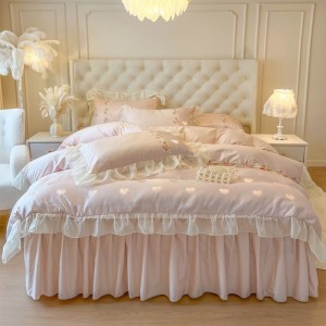 French lace pure cotton satin jacquard bed skirt four-piece set