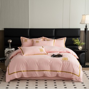 New light luxury hotel style solid color washed cotton skin-friendly brushed embroidery four-piece suit