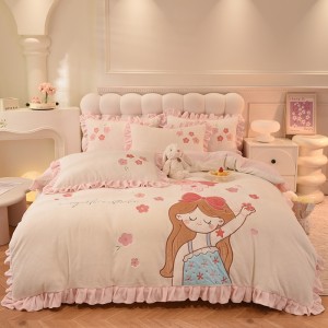 New high-end applique embroidered sweetheart princess milk velvet four-piece set