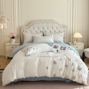 Skin-friendly cotton brushed butterfly embroidery light luxury four-piece set