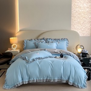 New washed cotton embroidery double-layer edge four-piece set