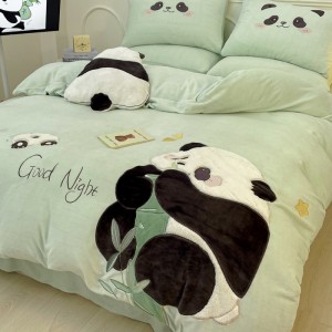 Exquisite milk fleece plush applique embroidery warming four-piece set