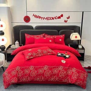 New festive red wedding embroidery cotton wedding four-piece suit