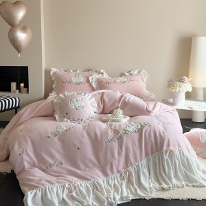 Home use pink new wool plush cartoon series four-piece set