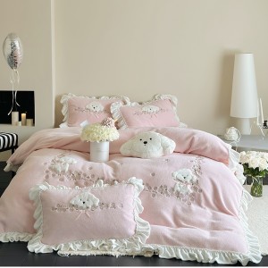Home use pink new wool plush cartoon series four-piece set