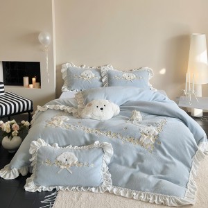 Home use pink new wool plush cartoon series four-piece set