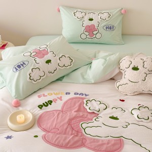 New puppy washed cotton applique embroidery four-piece set
