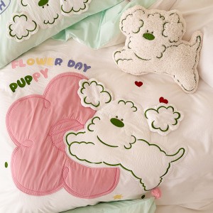 New puppy washed cotton applique embroidery four-piece set