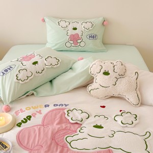 New puppy washed cotton applique embroidery four-piece set