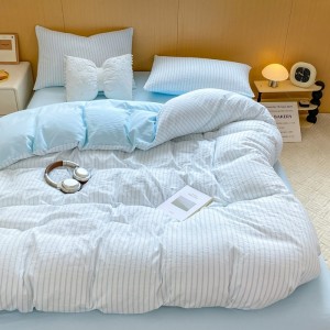 Elegant washed cotton simple striped four-piece set