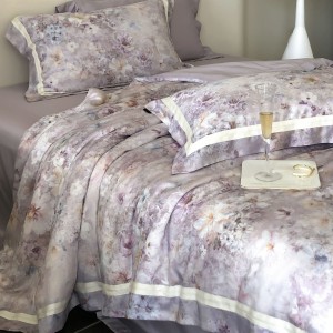 Pastoral style printing home textile lyocell bed linen purple printing duvet quilt comforter cover bedding set wholesaler
