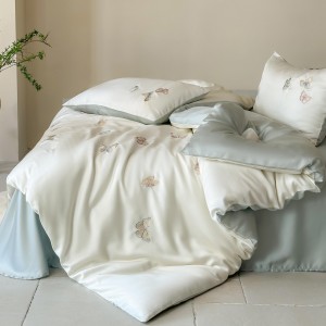 Hot selling lyocell 4-pieces textile ODM coverlets embroidery bedsheets simple style white bed linen bedding set wholesaler