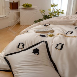 High Quality 60S Lyocell Home Textile Black Embroidery White Duvet Quilt Comforter Cover Soft Bed Sheet Bedding Set