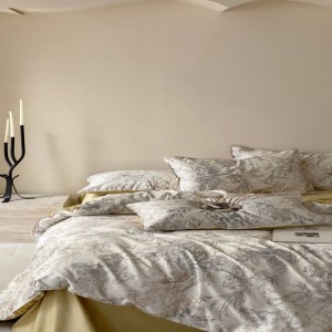 50S Cotton Floral Digital Printing 4PCS Bed Set Queen King Duvet Cover Bed Sheets Yellow Bedding Set