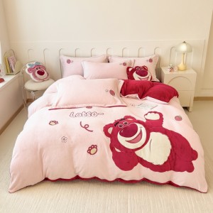 New milk plush rabbit fur appliqué embroidered warm four-piece set