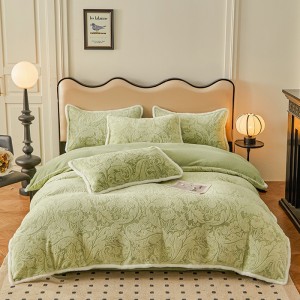 New milk velvet carved rabbit fur plush edging four-piece set