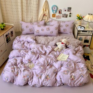Stylish cartoon print washed double-layered gauze four-piece set