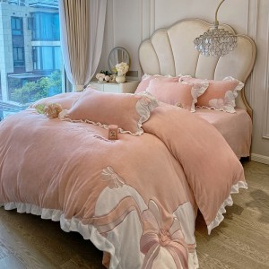 Milk velvet ruffle patch embroidery four-piece set