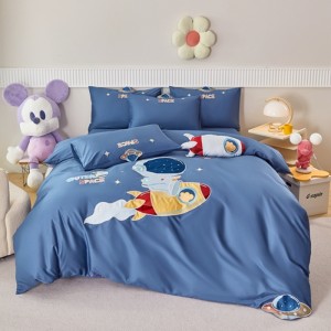 Double-strand 100-count long-staple cotton four-piece set cartoon applique embroidery four-piece set