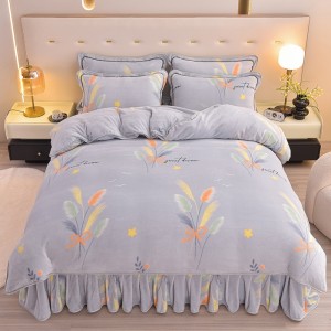 Bed Skirt Style Milk Fleece Four-Piece Bedding Set Mink Flannel Bedding Set