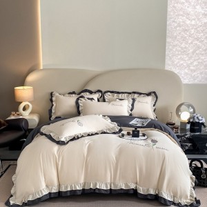 New washed cotton embroidery double-layer edge four-piece set