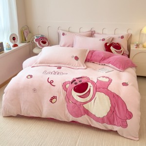 New milk plush rabbit fur appliqué embroidered warm four-piece set