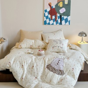 New all-cotton A-class double-layer yarn printed applique embroidery four-piece set