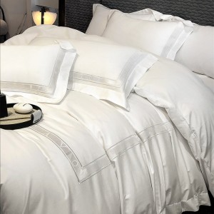 Light luxury high-end 100-count long-staple cotton four-piece set pure cotton embroidered hotel style stitching