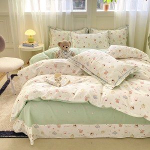 Printed four-piece set with various patterns and frayed edges